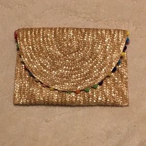 Straw Pom Poms Clutch NWOT